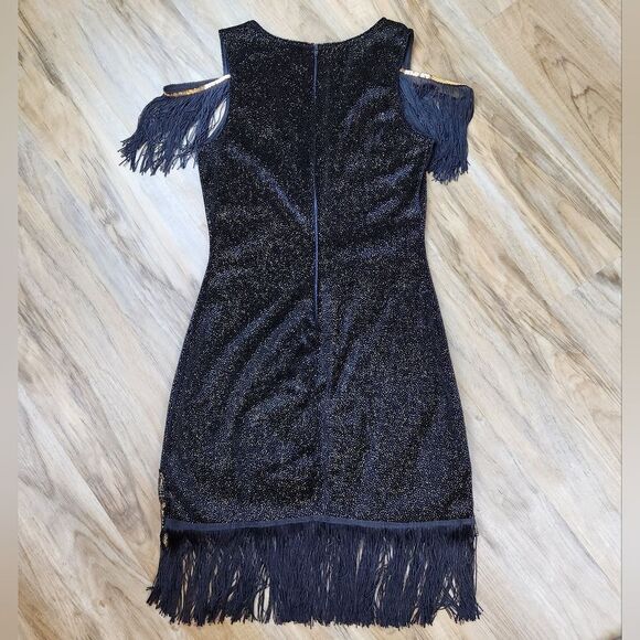 💜Black & Gold Flapper Costume Dress Small - Picture 4 of 16